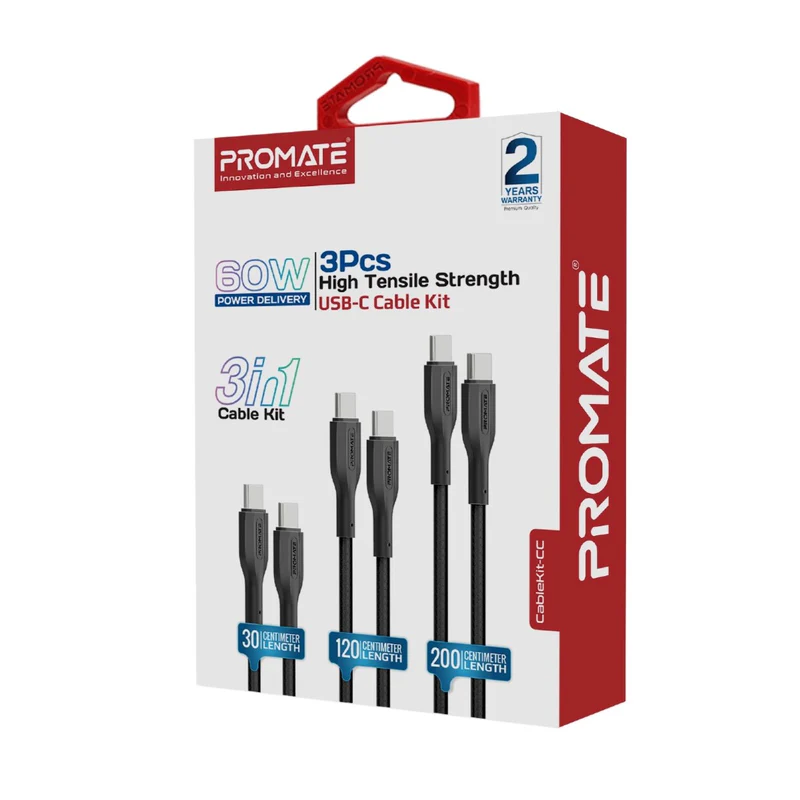 Promate Cablekit-CC USB-C Cable Kit 60W