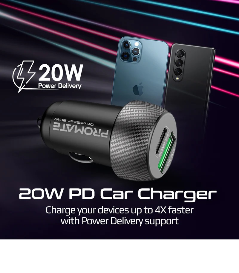 Promate DriveGear-20W Mini Car Charger