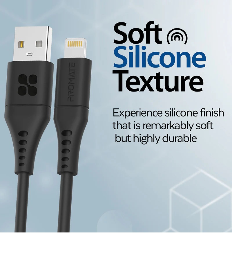 Promate PowerLink-Ai200 Ultra-Fast USB-A to Lighting Soft Silicone Cable