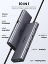 UGREEN 10-in-1 USB-C HUB 3xUSB-A 3.0 + USB-C 100W PD + SD/TF + RJ45 + 4K HDMI + VGA + 3.5mm Space Gr