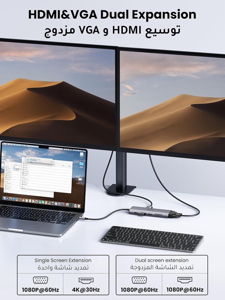 UGREEN 10-in-1 USB-C HUB 3xUSB-A 3.0 + USB-C 100W PD + SD/TF + RJ45 + 4K HDMI + VGA + 3.5mm Space Gr