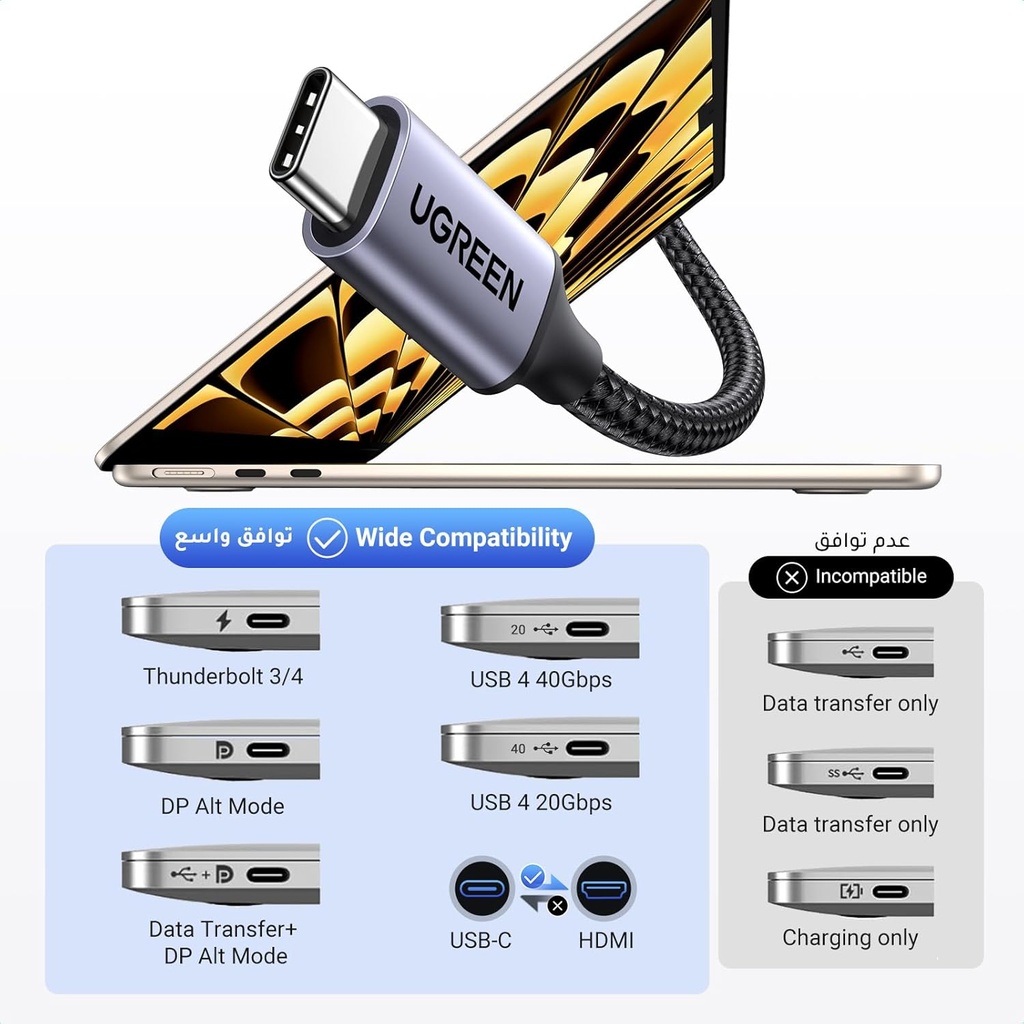 UGREEN USB-C to HDMI Male to Male Cable Aluminum Shell 1.5m Gray Black