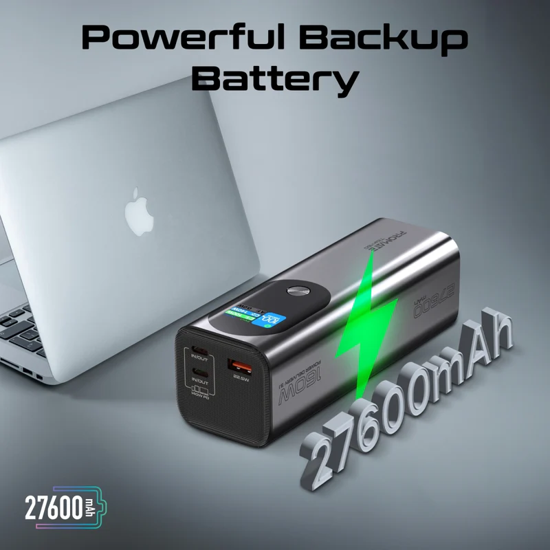 Promate Titan-160 Multi-Port PD 3.1 Power Bank with TFT LCD Screen