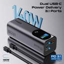 Promate Titan-160 Multi-Port PD 3.1 Power Bank with TFT LCD Screen