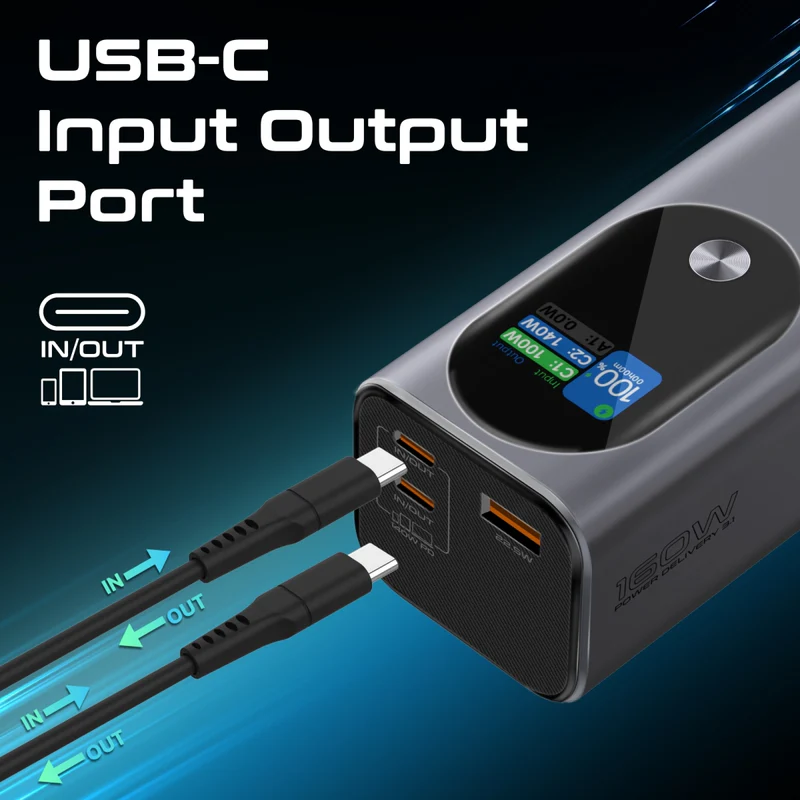 Promate Titan-160 Multi-Port PD 3.1 Power Bank with TFT LCD Screen