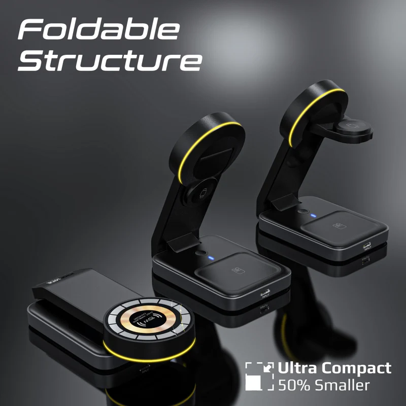 Promate TransFold Black 3-in-1 Transparent Foldable Wireless Charging Station
