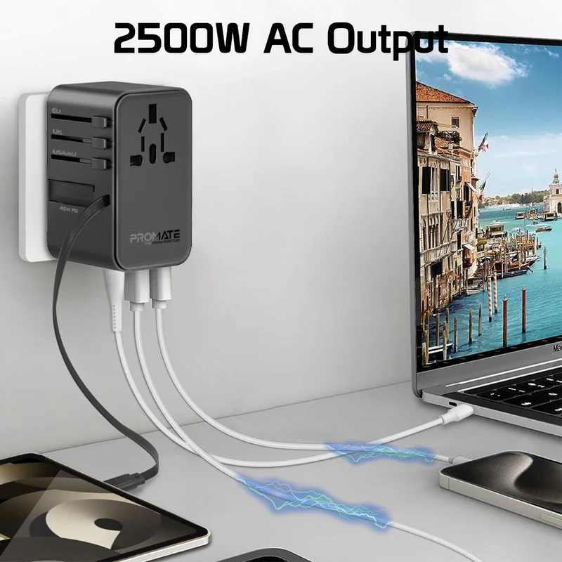 Promate TripMate-GaN70R Travel Adapter 70W