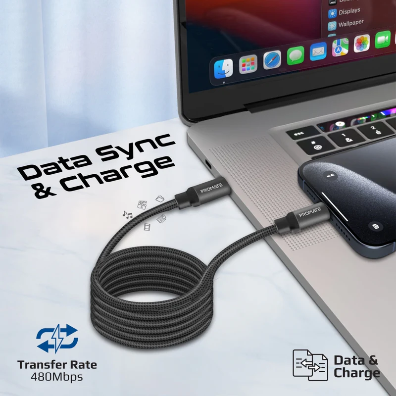 Promate Springy USB-C Cable Self Magnetic
