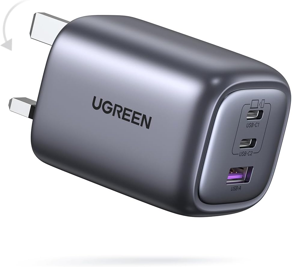 UGREEN Nexode 65WPD GaN Foldable USB-A 22.5W + USB-Cx2 (C1/C2 65W) Fast Charger UK Space Gray