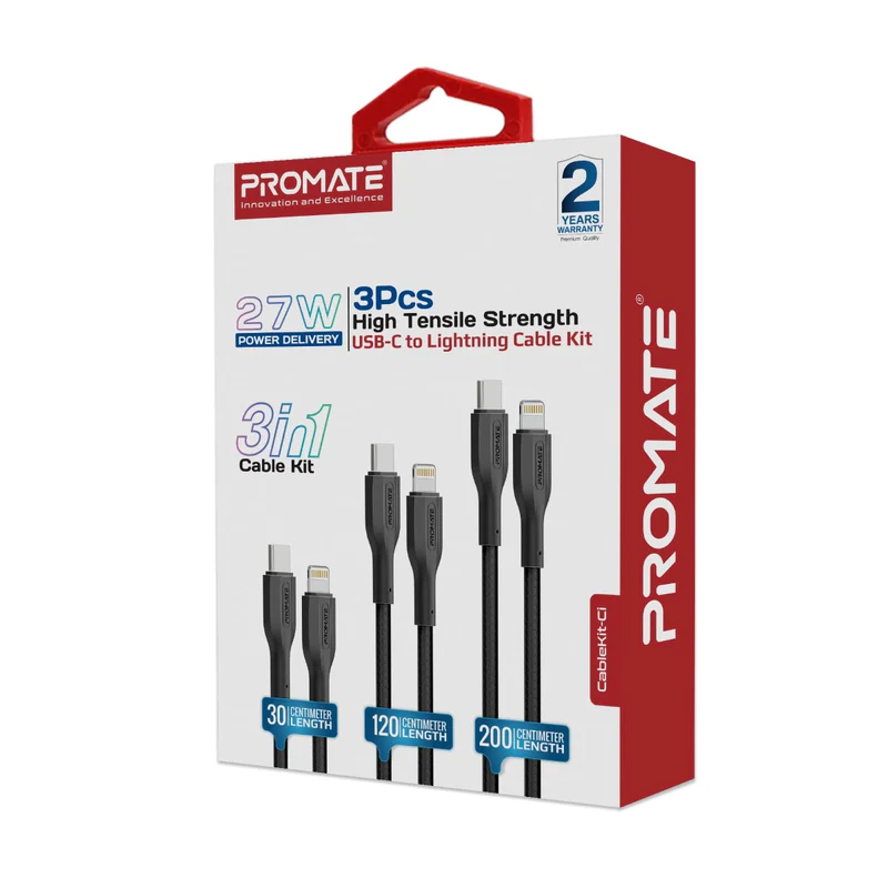 Promate CableKit-Ci USB-C To Lightning Cable Kit 27W