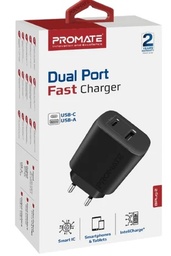 Promate BiPlug-2 Dual Port Fast Home Charger 17W